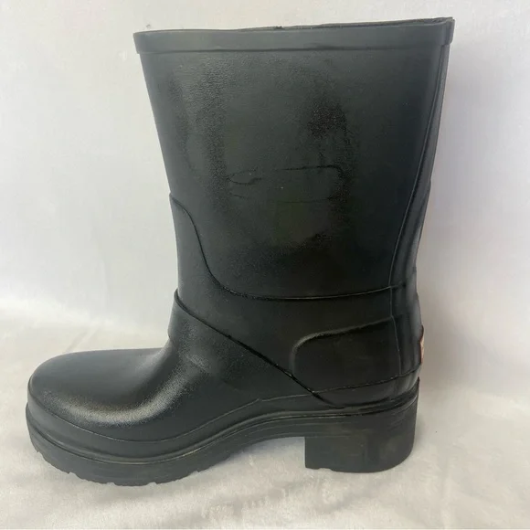 Hunter Original Rubber Biker Rain Boots - Black Size 6 - Picture 14 of 16